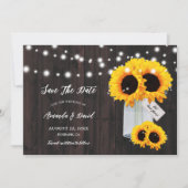Rustic Wood Mason Jar Sunflower Save the Date Card (Vorderseite)