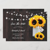 Rustic Wood Mason Jar Sunflower Save the Date Card (Vorne/Hinten)