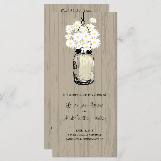 Rustic Wood Mason Jar und Daisis Programm (Vorne/Hinten)