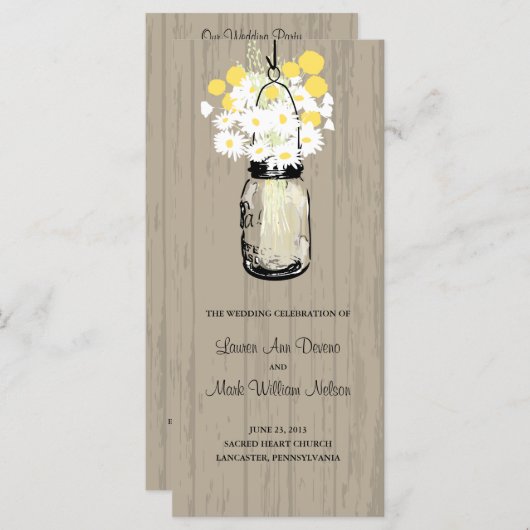 Rustic Wood Mason Jar und Wildblumen Programm (Vorne/Hinten)