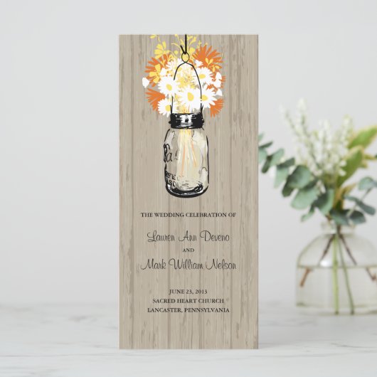 Rustic Wood Mason Jar und Wildblumen Programm (Stehend Vorderseite)