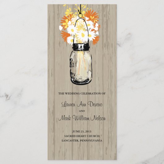 Rustic Wood Mason Jar und Wildblumen Programm (Vorderseite)