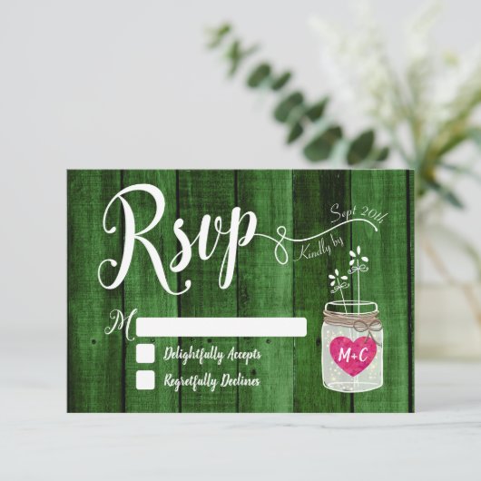 Rustic Wood Mason Jar Wedding RSVP (Stehend Vorderseite)