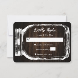 Rustic Wood Mason Jar Wedding RSVP Card Karte