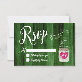 Rustic Wood Mason Jar Wedding RSVP Karte