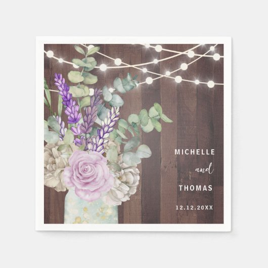 Rustic Wood Mason Jar Wedding Serviette (Vorderseite)