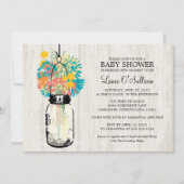 Rustic Wood Mason Jar Wildblumen Kinderdusche Einladung (Vorderseite)