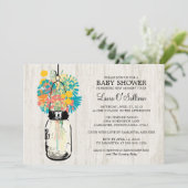 Rustic Wood Mason Jar Wildblumen Kinderdusche Einladung (Stehend Vorderseite)