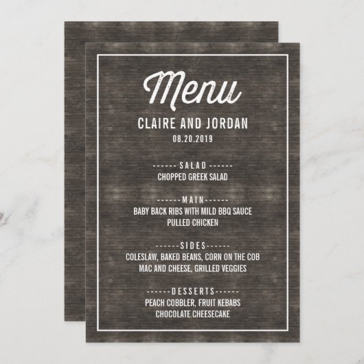 Rustic Wood Menu Card RWC Einladung (Vorne/Hinten)
