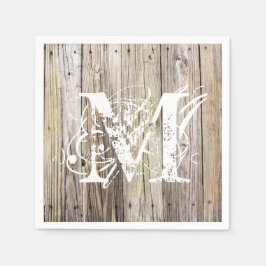 Rustic Wood Mit Monogramm Cocktail Napkins Serviette