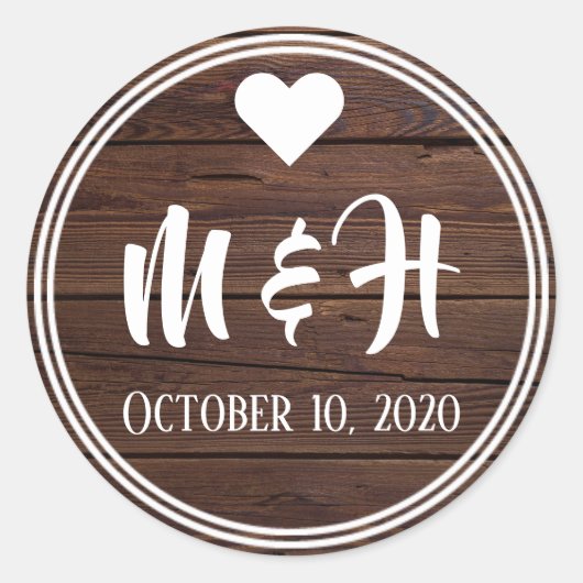 Rustic Wood Monogram Date Umschlag Aufkleber (Vorderseite)