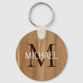 Rustic Wood Monogram Eleganter Schlüsselanhänger (Vorderseite)