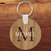 Rustic Wood Monogram Eleganter Schlüsselanhänger (Vorderseite)