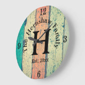 Rustic Wood Monogram Family Große Wanduhr (Winkel)