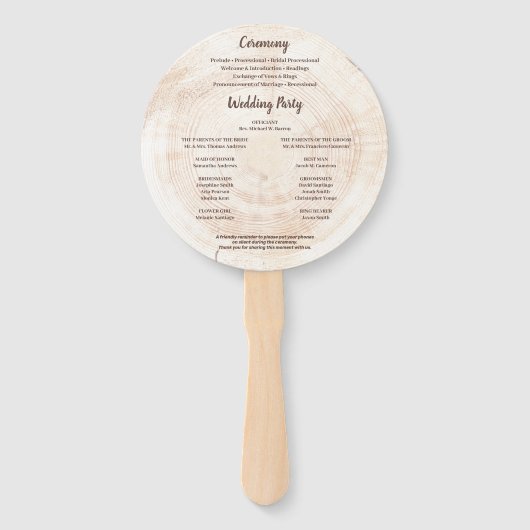 Rustic Wood Monogram Names Wedding Zeremony Fächer (Rückseite)