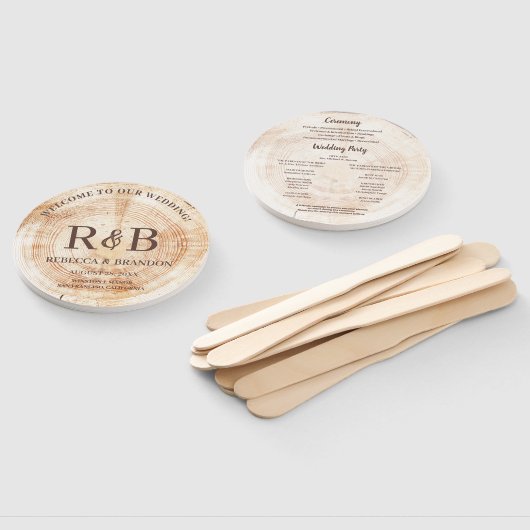 Rustic Wood Monogram Names Wedding Zeremony Fächer (Non-assembled)