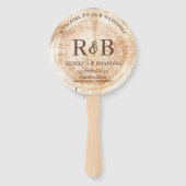 Rustic Wood Monogram Names Wedding Zeremony Fächer (Vorderseite)
