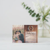 Rustic wood monogram photo Wedding budget RSVP Begleitkarte (Stehend Vorderseite)