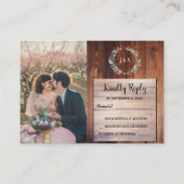 Rustic wood monogram photo Wedding budget RSVP Begleitkarte (Vorderseite)