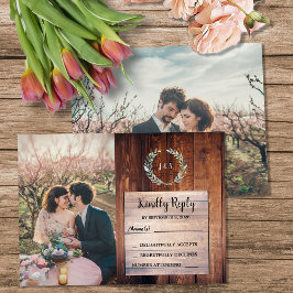 Rustic wood monogram photo Wedding budget RSVP Begleitkarte