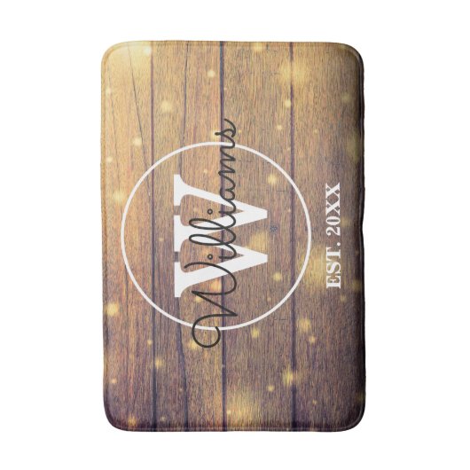 Rustic Wood Monogram Script Badematte (Vorderseite Vertikal)