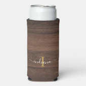 Rustic Wood Monogram Script Name Personalisiert Selters Dosenkühler (Seltzer Vorderseite)