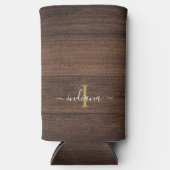 Rustic Wood Monogram Script Name Personalisiert Selters Dosenkühler (Vorderseite)