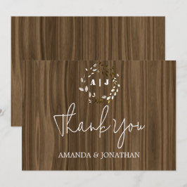 Rustic Wood Monogram Wedding Dankeschön Card Dankeskarte