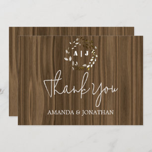 Rustic Wood Monogram Wedding Dankeschön Card Dankeskarte