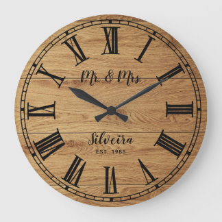 Rustic Wood Mr Mrs Custom Name Farmhouse Wooden Große Wanduhr