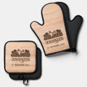 Rustic Wood Mr & Mrs. Hearts Bride Groom Wedding Ofenhandschuh & Topflappen-Set (Vorderseite/Rückseite)