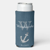 Rustic Wood Nautical Blue Anchor Monogram Selters Dosenkühler (Seltzer Rückseite)