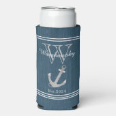 Rustic Wood Nautical Blue Anchor Monogram Selters Dosenkühler (Seltzer Vorderseite)