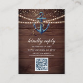 Rustic Wood Navy Blue Anchor QR Code UAWG Wedding Begleitkarte (Vorderseite)