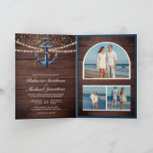 Rustic Wood Navy Blue Anchor QR Code Wedding Einladung (Innenseite)