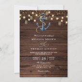 Rustic Wood Navy Blue Anchor QR Code Wedding Einladung (Vorderseite)