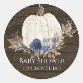 Rustic Wood Navy Blue Floral Pumpkin Baby Dusche Runder Aufkleber