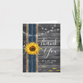 Rustic Wood Navy Blue Lace Foto Sonnenblumenhochze Dankeskarte