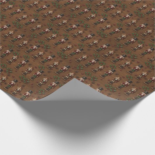 Rustic Wood & Nutcracker Christmas Wrapping Paper Geschenkpapier (Ecke)