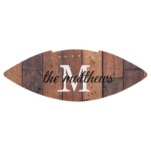 Rustic Wood Oak Stall Monogram Name Script Football (Panel)