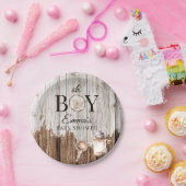 Rustic Wood Oh Boy Baby Dusche Einladung Pappteller (Party)