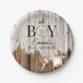 Rustic Wood Oh Boy Baby Dusche Einladung Pappteller (Vorderseite)