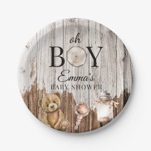 Rustic Wood Oh Boy Baby Dusche Einladung Pappteller