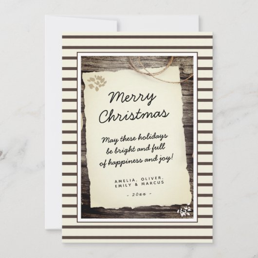 Rustic Wood Old Paper Script Frohe Weihnachten (Vorderseite)