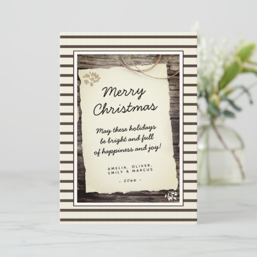 Rustic Wood Old Paper Script Frohe Weihnachten (Stehend Vorderseite)