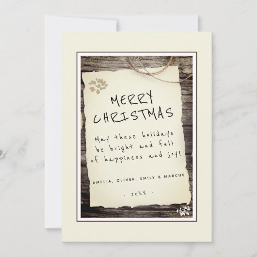 Rustic Wood Old Paper Script Frohe Weihnachten (Vorderseite)