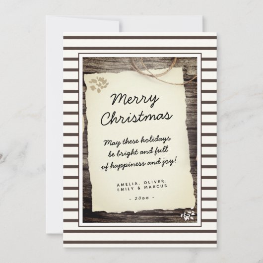 Rustic Wood Old Paper Script Frohe Weihnachten (Vorderseite)