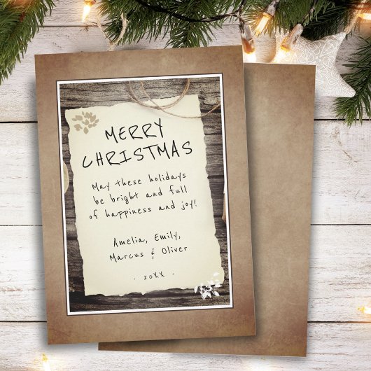 Rustic Wood Old Paper Script Frohe Weihnachten