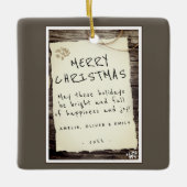 Rustic Wood Old Paper Script Frohe Weihnachten Keramikornament (Vorderseite)