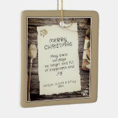 Rustic Wood Old Paper Script Frohe Weihnachten Keramikornament (Rechts)
